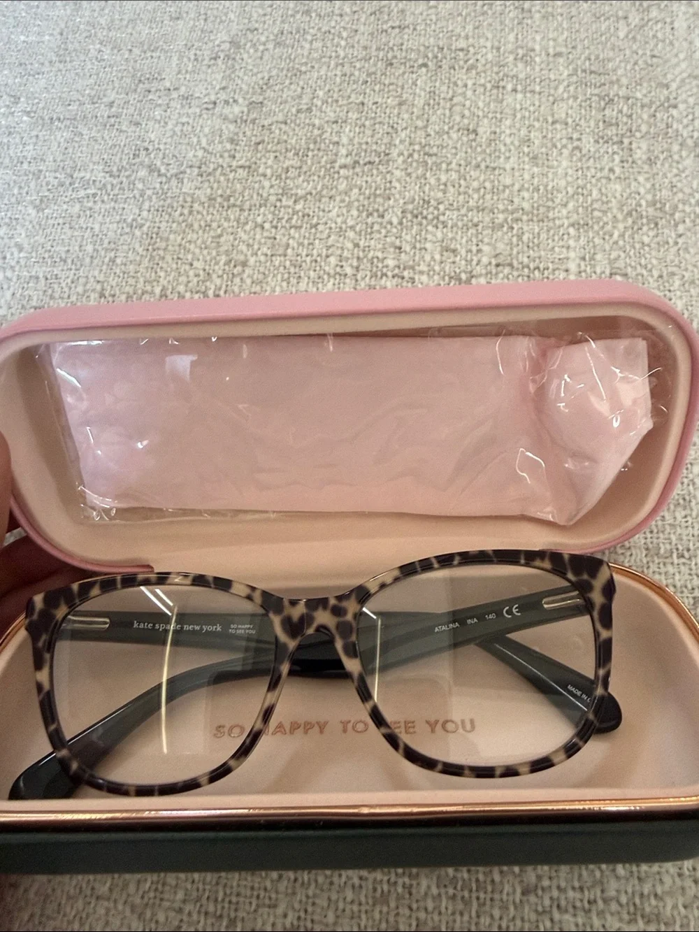 kate spade Tortoise Cat-Eye Glasses with Pink Case
